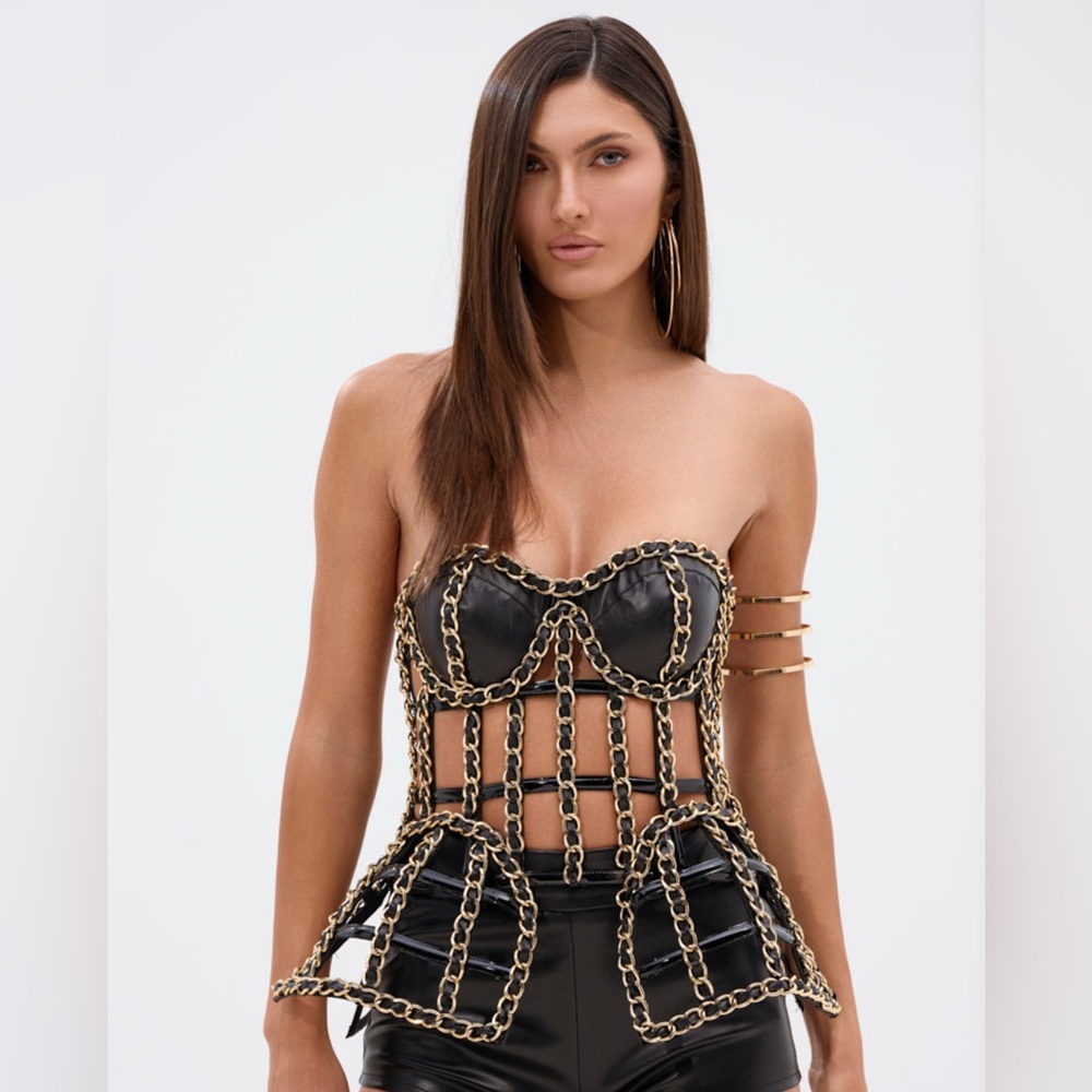 AKIRA Black and Gold Chain Corset Top size 6-8